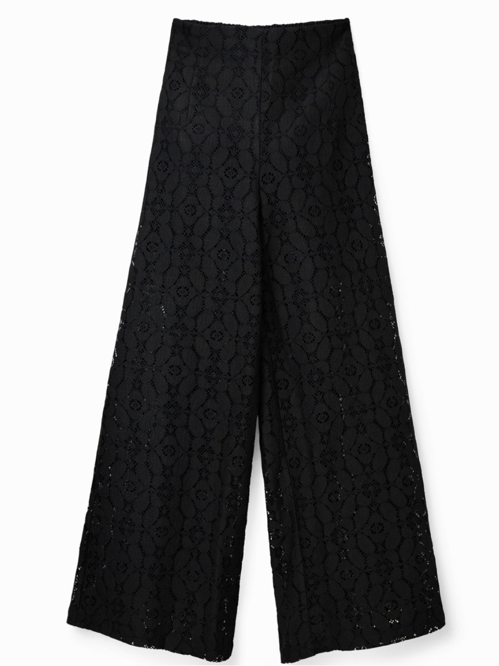 Desigual Sheer Black Lace Wide Leg Pants XS Gothic Glam Western Dark Feminine